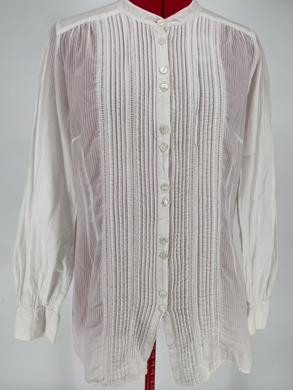 A.n.A. White Lightweight 100% Cotton Striped Button Down Pin-tuck Casual Blouse - Picture 3 of 16